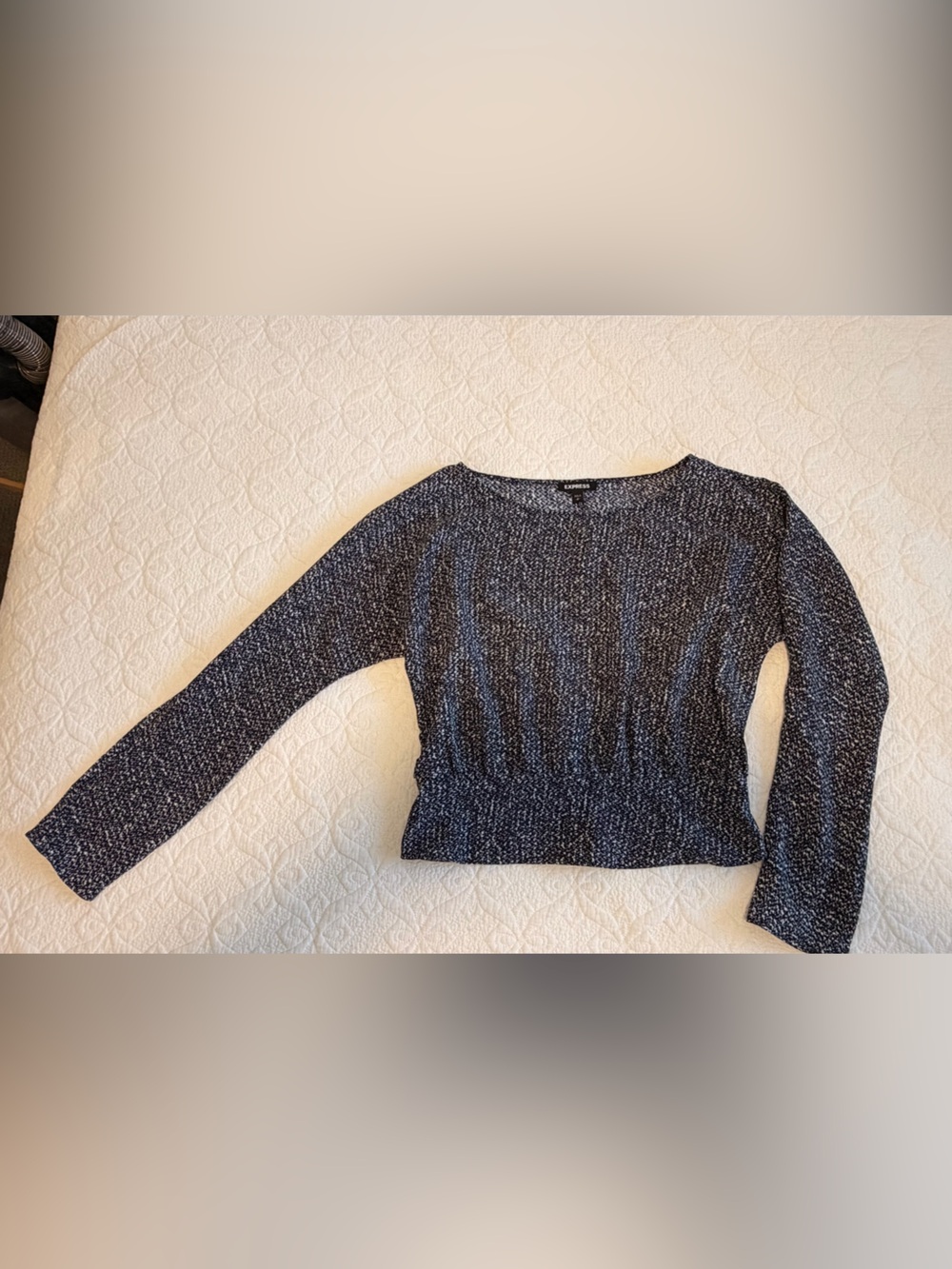 Express Women's Navy Marled Long-Sleeve Sweater